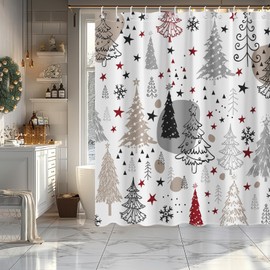 Lindameler Christmas Shower Curtain Set Winter Snowflake Christmas Bath Curtain Cute Xmas Tree Bathroom Decor Curtains with Hook 72x72inch Holiday Winter Waterproof Curtain (Black, 72 x 72 inch)