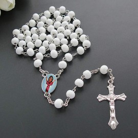 Divino Nino Divine Child Jesus Scented Rosary (12 PCS) Recuerdos de presentacion de 3 Años Baptism Party Favor Baby Jesus (White)