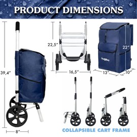 UTROLLEY Ultra-Lightweight Blue Foldable Shopping Cart for Groceries Large 42L Capacity Rubber Wheels, Removable Insulated Bag Liner, Durable Aluminum Frame, Multi-Function Personal Hand Truck
