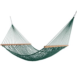 Castaway Living 13 ft. Double Traditional Hand Woven Green Polyester Rope Hammock – 2-Person, 450 lb Capacity, Free Extension Chains & Tree Hooks, Designed in The USA
