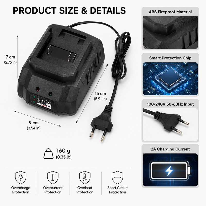 Power Tool Battery Charger for 18V 21V Tools – Compact