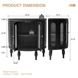 XUZENEST 31'' Sideboard Buffer Cabinet with Storage, Semi-Circle Modern Accent Storage Cabinet with Wooden Finish & Acrylic Doors, Console Table for Living Room Entryway Hallway (Black)