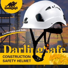 DarlingSafe Construction Safety Helmet ABS Hard Hat Adjustable Ventilation Hardhats Industrial Work Head Protection for Men Certified ANSI/ISEA Z89.1 Industrial OSHA (White-Hard Hats-Dinosaur)