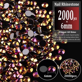 2000pcs 6mm Resin Rhinestones Bulk, Gold Rose AB Flatback Round Jelly Rhinestones Non Hotfix Crystal Gems Large Quantity Wholesale for DIY Crafts Clothes Bottles Face Makeup Manicure