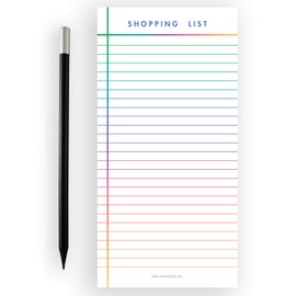 Friendly Fox Magnetic Notepad, 1 x Magnetic Fridge Pad with 50 Shopping Lists Magnetic & Pencil, to-Do List Pad, DIN Long, Rainbow