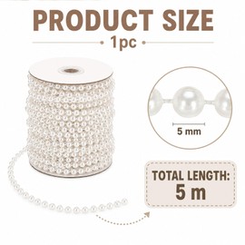 Tinminx 16.4Ft Faux Pearl Beads Garland, 5M White 5mm Plastic Resin Pearl String Chain, Reusable DIY Craft Decor for Wedding Party Home Christmas Tree Festival