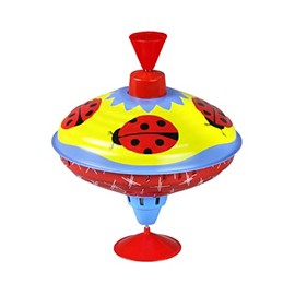 Lena 52261 Humming Spinner Lucky Beetle Diameter 16 cm, Metal Swing Spinner Made of Sheet Metal, Classic Pump Gyro, Tin Spinner with Beetle Motif, Spinning Top with Stand, Toy Spinner for Children