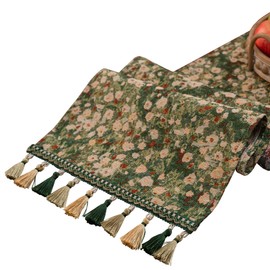 HomeyHo Botanical Jacquard Dining Table Runner with Tassels Luxury Floral Daisy Table Runner for Home Party Spring Summer Decor Modern Elegant Table Runners 13 x 71 Inch Green