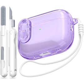 MHYALUDO for Airpods Pro 2nd Generation Case with Secure Lock, Compatible with Airpods Pro Case 2nd/1st Gen, Clear Soft TPU Transparent Military Grade Shockproof Cover, Crystal Purple