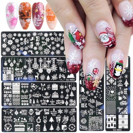 6 Sheets Christmas Nail Stamper Template Kit Winter Snowflake Snowman Nail Stamping Plates Xmas Bell Gloves Lightd Christmas Tree Elk Design Nail Decorations Supplies
