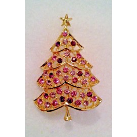Unbranded Shades of Pink Christmas Tree Brooch - Made in Czech Bohemia- Jewelled