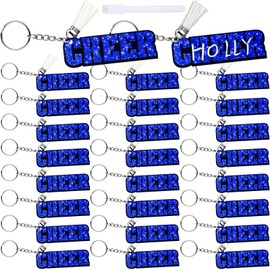 Nosiny 24 Pcs Cheer Keychain Bulk Acrylic Cheer Team Gifts with Tassel and Marker Pen DIY Name Cheerleading Gifts Blue Cheerleader Keyrings for Team Cheerleader Party Favors Sports Accessory