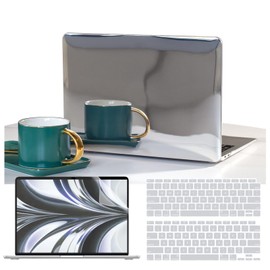 mpmpssss Compatible with MacBook Air 13 Inch Case 2022 2021 2020 Release A2337 M1 A2179 A1932 Touch ID, Plastic Hard Shell + 2 Keyboard Cover, Screen Protector Plating Glitter Shiny, Silvery