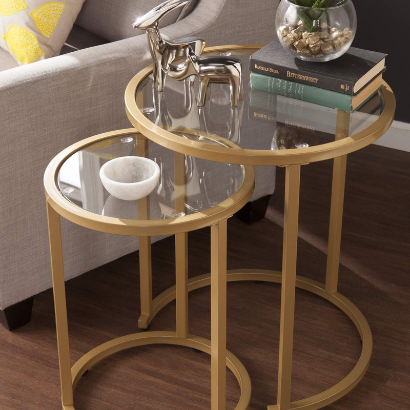 SEI Furniture Evelyn Glam Nesting Side Table 2pc Set, Gold