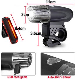 MARIA D Luces Bicicleta Delantera y Trasera,Luz Trasera Recargable USB IPX5 Impermeable,4 Modos Luz LED Bicicleta para Carretera y Montaña para Ciclismo, Cámping, Senderismo, Carretera, Montaña.