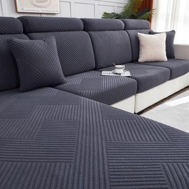 Duzziyyaa Sofa cover l shape, Velvet Sofa Seat Cover for 1 Seater, Slipcovers and Jacquard couch covers, Home Furniture Protector with Elastic Bottom, 1PCS, Grey