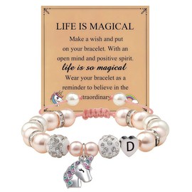Blisshour Unicorn Bracelet Gifts - Heart Initial D Unicorn Jewelry Unicorns Gifts Rainbow Letter Unicorn Bracelets Birthday Gift