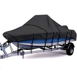 Tuszom 800D Solution-Dyed Center Console Boat Cover 100% Waterproof Marine Grade Polyester Canvas Boat Cover for Center Console (Black, 22' - 24' L, UP to 108" W)