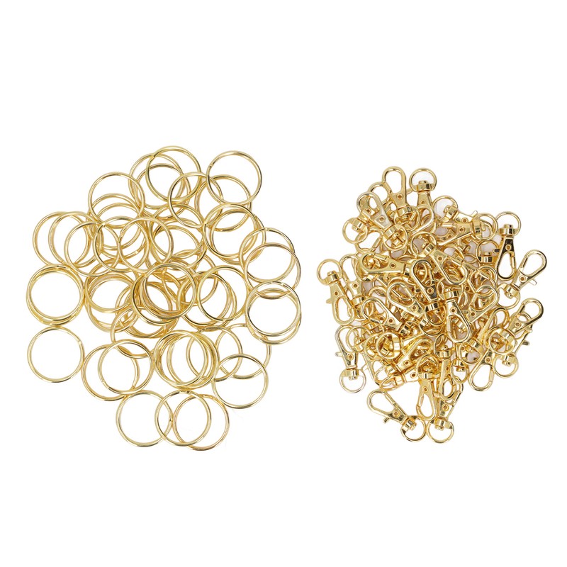 100PCS Gold Lobster Claw Clasp with Key Rings Rustproof Metal