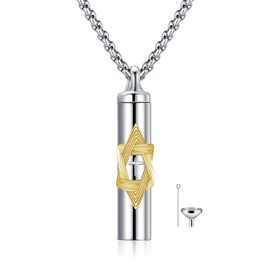 YFN 925 Sterling Silver Star of David Pendant Urn Necklace - Memorial Keepsake for Ashes - Vertical Bar Design - Jewish Sympathy Gift (star of David)