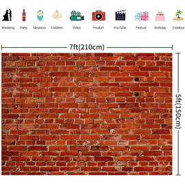 7x5FT Brick Wall Backdrop Red Brick Photography Background Baby Shower Birthday Party Wedding Graduation Home Decorations Banner Photo Booth Studio Props