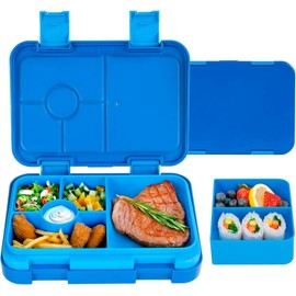 Bento Box, Double Buckle Leakproof Bento Lunch Box, Lunch Containers for Adult Kids with 5 Compartments, Snack Containers for On The Go Meal, Food Tray BPA Free (Blue)