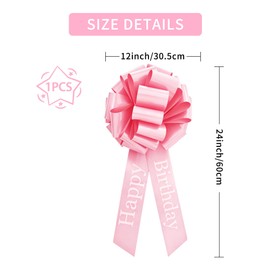 12in Pink Happy Birthday Big Gift Bow, Aluminum Foil Large Birthday Bow for Gift Wrapping,Toy Car, Bike, Large Toy, Big Present, Front Door & Party Decoration