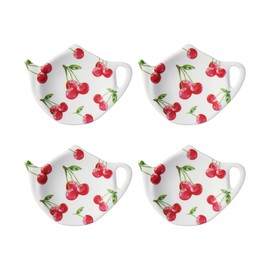 Supreme Housewares Cherry Tea Bag Holders, Teapot Shaped Tea Bag Coasters Spoon Rests Saucer Seasoning Dish Set, Red, 4 x 3 Inch, Set of 4