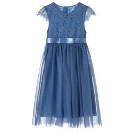 Rysly Girl Lace Long Dress Toddler Tulle Tutu Party Princess Dresses (Dusty Blue, 90)