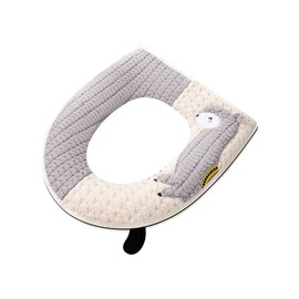 GOMKLNMO Toilet Seat Cover with Handle and Zipper, Thicker Warm Soft Plush Toilet Seat Cover Pad for Bathroom Easy Installation & Washable (Grey)