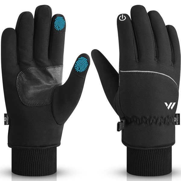WESTWOOD FOX Winter Gloves for Men and Women, Cold Resistant -20℉, Touch Screen Skiing Gloves, Non-Slip Thermal Insulated Waterproof Gloves for Skiing (Black, S)