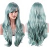 Tangyaoyusun 28Inch Green Wig with Bang Long Wavy Curly Hair