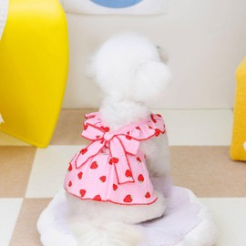 Dog Dresses for Small Dogs Girl Female Clothes Cat Clothes Cat Dress Cute Cotton Extra Summer Bow Decor Printed Strawberry Dog Birthday Outfit Small Puppy Clothes