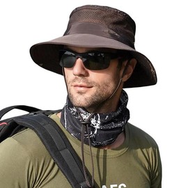 Men Fishing Sun Boonie Hat Wide Brim Outdoor Summer UV Protection Sun Hat - Color: Coffee