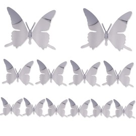 Tiardey 3D Metal Butterfly Wall Stickers Shiny Butterfly Wall Stickers for Bedroom Room Home Offices Classroom Wedding Decoration - Silver Pack of 18