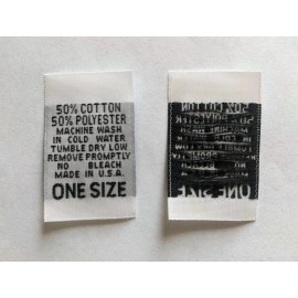 Sean Label 250pcs WHITE WOVEN CLOTHING SEWING CARE LABEL TAG - 50% Cotton 50% Poly ONE SIZE