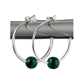 Natural Green Banded Malachite Gemstone & Sterling Silver Hoop Earrings with Gift Box