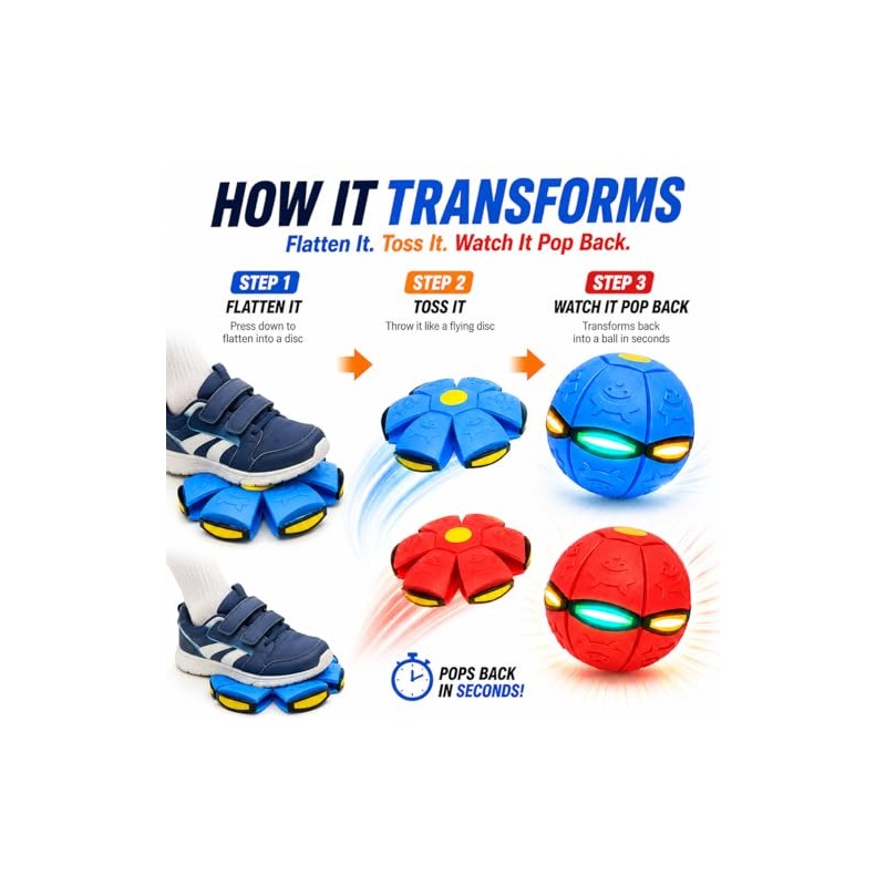 2pcs Magic Bouncing Ball 6-Lights,Transforming Flying Disc Ball, Pop-Up Rebound
