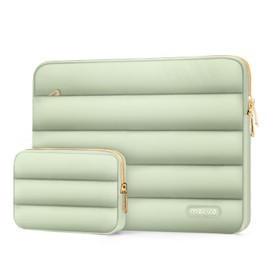 MOSISO Puffy Laptop Bag Compatible with MacBook Air/Pro, 13-13.3 Inch Laptop, Compatible with MacBook Pro 14 Inch M3 M2 M1 Chip 2024-2021, Horizontal Case with Small Pocket, Sage Green