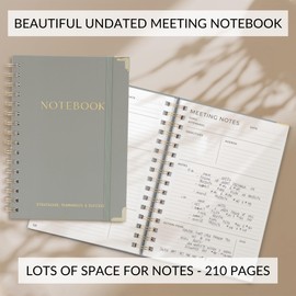 Beautiful Thick Meeting Notebook For Work - Perfect To Keep Track Of +200 Meetings - Stylish And Effective Office Planner Supplies for Women & Men to Organize All Your Agendas Or Business Projects