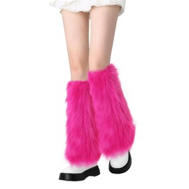 PHOGARY Faux Fur Fuzzy Leg Warmers Furry Boot Covers for Women Girls, Rose Red Winter Furry Long Boot Cuffs Fuzzy Shoes Cover 80s Socks for Party Costumes