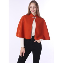Baoqiya Wool Blend Capelet Capes Hooded Warm Poncho Bridal Stole Cape shawl for women (Caramel)