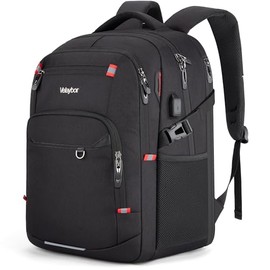 Velaybor Travel Laptop Backpack, Large Capacity with USB Port, Multiple Compartments, Black (Black, 15.6 inches)
