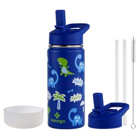 Botella de Agua de Acero Inoxidable Aislada de 16 oz para Niños, Termo de Metal a Prueba de Fugas con Tapa de Pajita, Lindo Vaso Térmico para Niños Pequeños para Niños y Niñas de Escuela (Azul