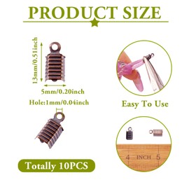 PH PandaHall 100 Pcs Red Copper Brass Fold-Over Cord Ends, 5x13mm, Modern Jewelry Making Crimp Ends