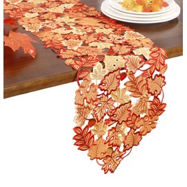 Harvest - Camino de mesa de otoño de 13 x 68 pulgadas, bufanda bordada con hojas de arce para el día de Acción de Gracias, hogar, cena, fiesta, decoración de fiestas, naranja rojo (corredor 13 x 68 pulgadas, hojas de arce-2)