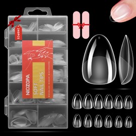 NIQZOPA Short Almond Nail Tips - 240PCS Acrylic Fake Nails Soft Gel Nail Tips - Pre-Shaped Full Cover Half Matte Clear Press on Nails for Extension Diy At Home Manicure 12 Sizes