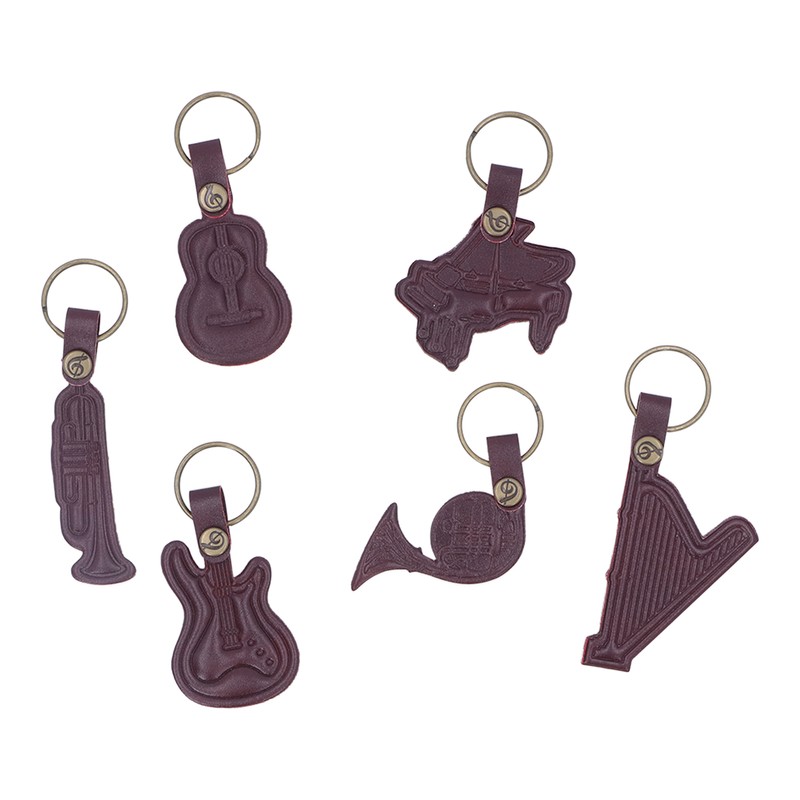 7PCS Cowhide Musical Instrument Keychains Mini Guitar Violin Horn Bass