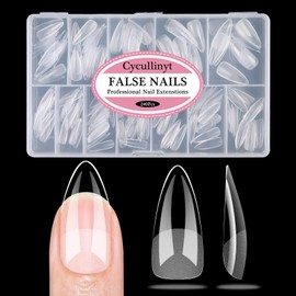 Cycullinyt Almond Soft Gel Nail Tips, 240Pcs Long Almond Nail Tips Pre Etched Half Matte Full Cover Clear Press On Acrylic False Nails for Extension Home Salon DIY 12 Sizes