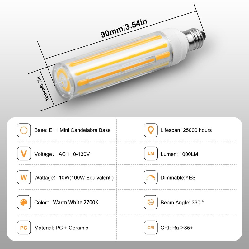 E11 LED Dimmable 10W Equivalent E11 Halogen Bulb 125V 75W-100W